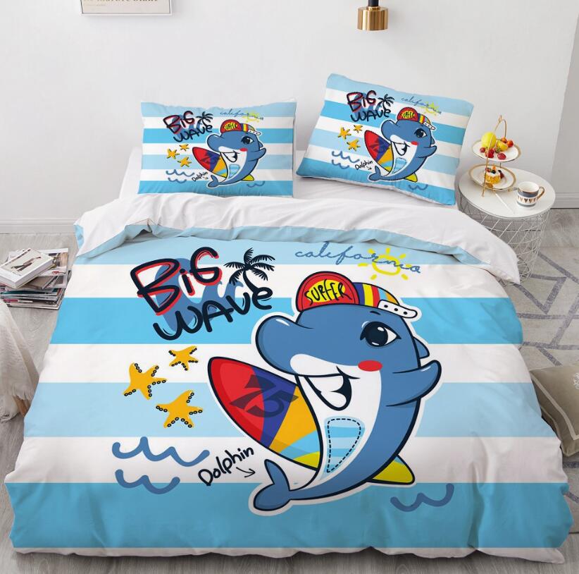 3D Cartoons Dolphin 55122 Bed Pillowcases Quilt