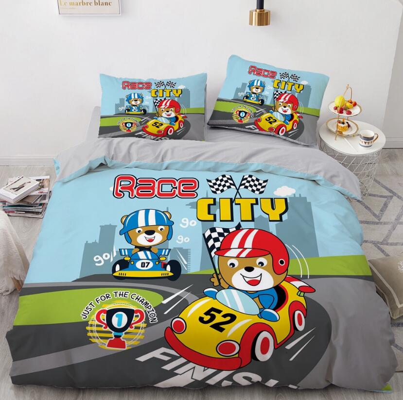3D Cartoons Racing Bear 55125 Bed Pillowcases Quilt