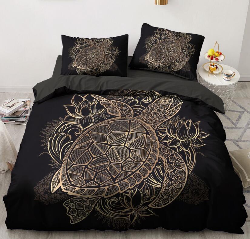 3D Gold Turtle Lotus 5540 Bed Pillowcases Quilt