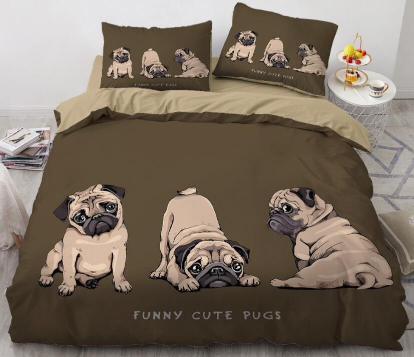 3D Cartoons Three Pug Dogs 55162 Bed Pillowcases Quilt