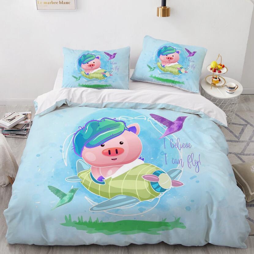 3D Cartoons Aircraft Pig 55165 Bed Pillowcases Quilt