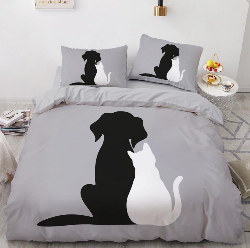 3D Cartoons Black Dog And White Cat Back View 55167 Bed Pillowcases Quilt