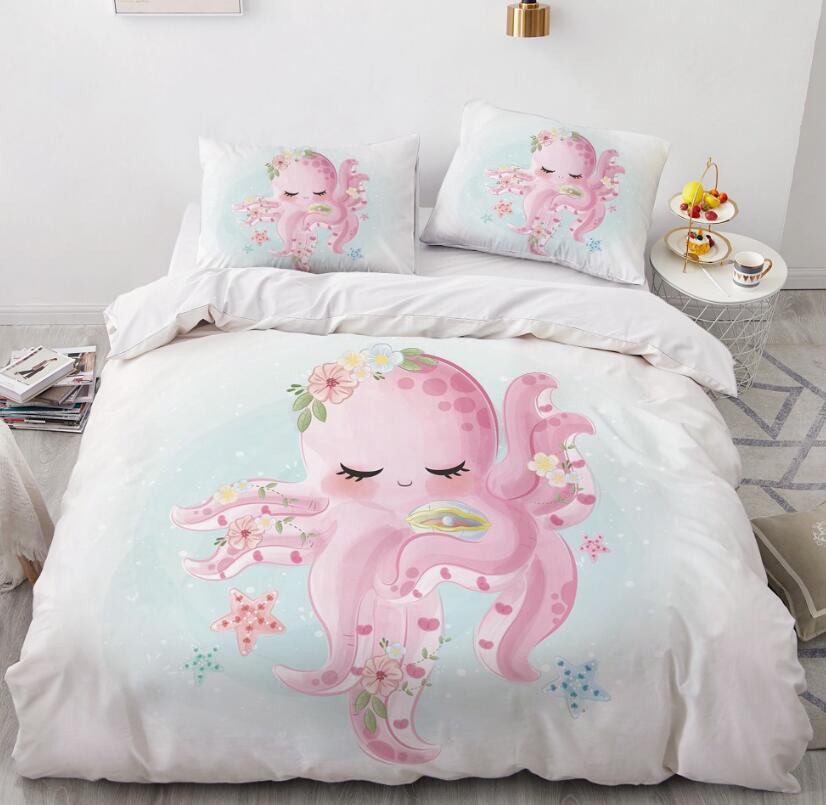 3D Cartoons Pink Octopus 55168 Bed Pillowcases Quilt