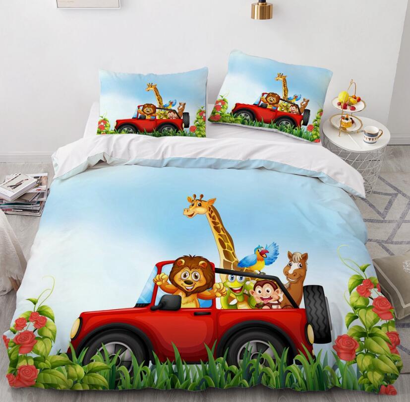3D Cartoons Red Car Animal 55172 Bed Pillowcases Quilt