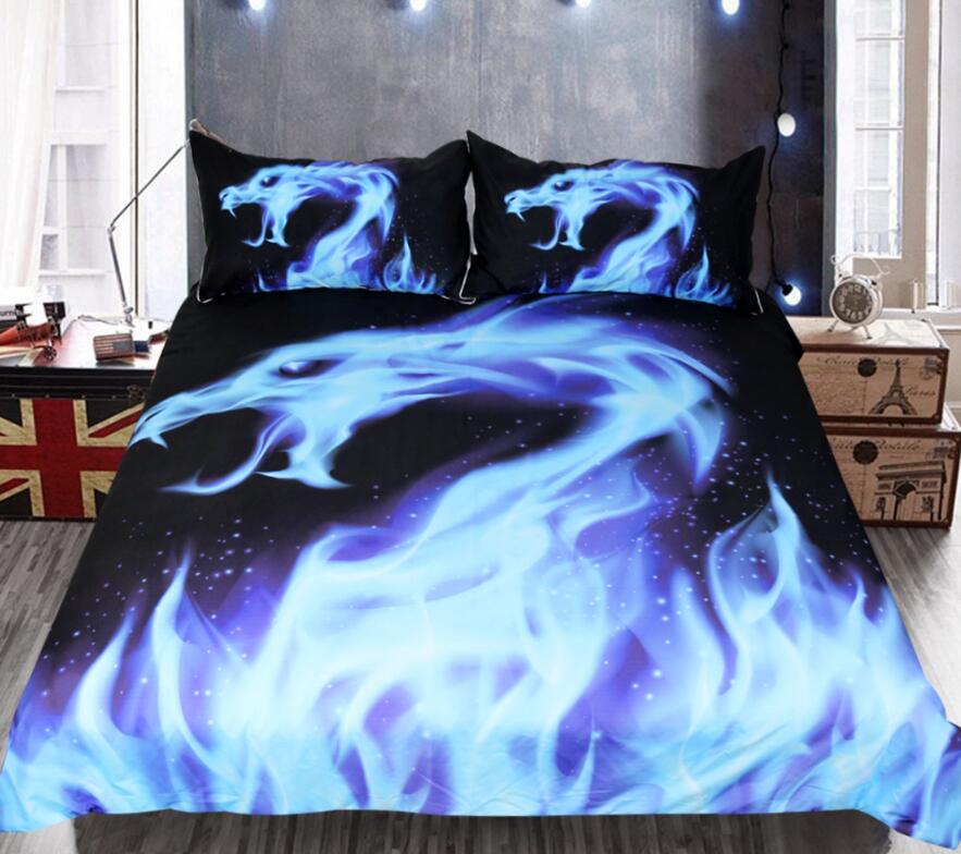 3D Blue Flame Dragon 1045 Bed Pillowcases Quilt