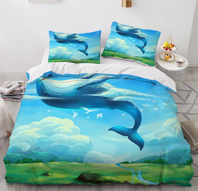 3D Cartoons Sky Grassland Whale 55191 Bed Pillowcases Quilt