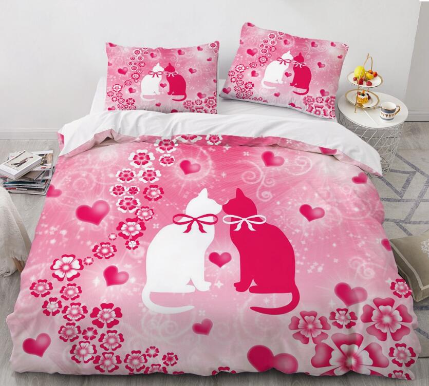 3D Cartoons Pink Love Cat 55196 Bed Pillowcases Quilt