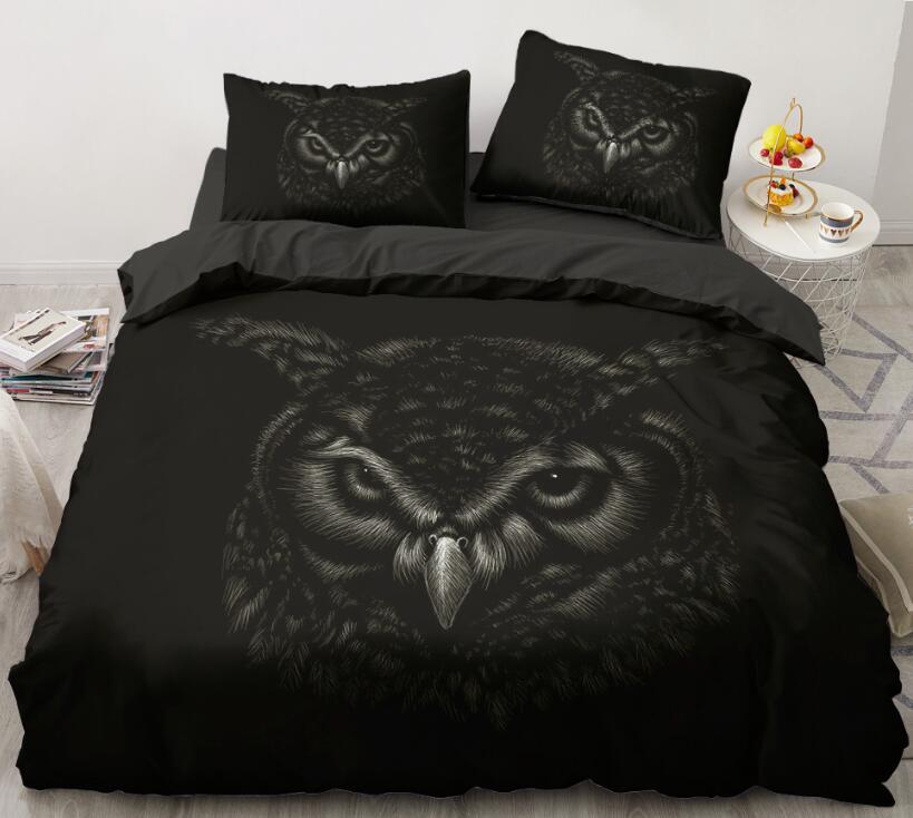 3D Black Background Owl Head 5590 Bed Pillowcases Quilt