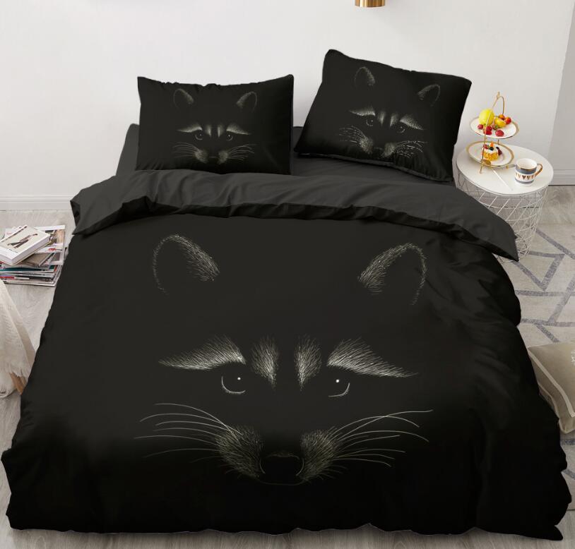 3D Black Background Tanuki Head 5591 Bed Pillowcases Quilt