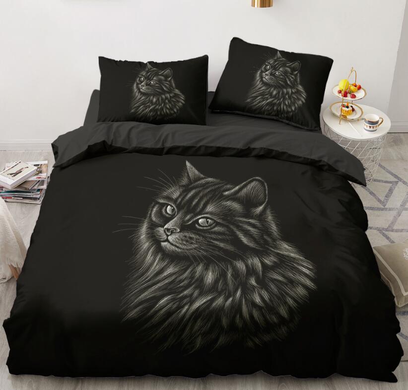 3D Black Background Cat 5593 Bed Pillowcases Quilt