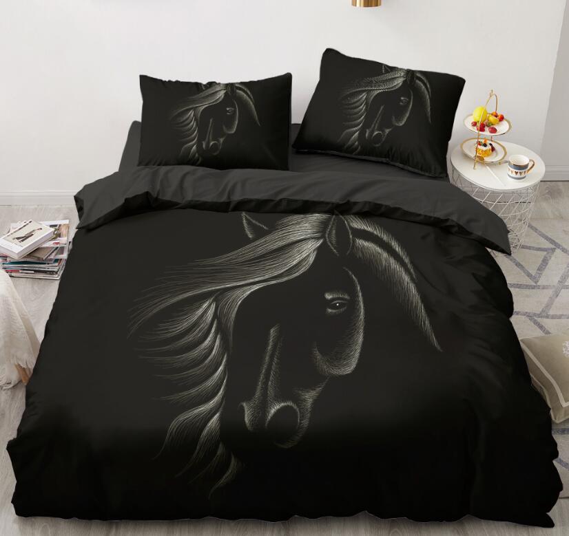 3D Black Background Horse Head 5595 Bed Pillowcases Quilt