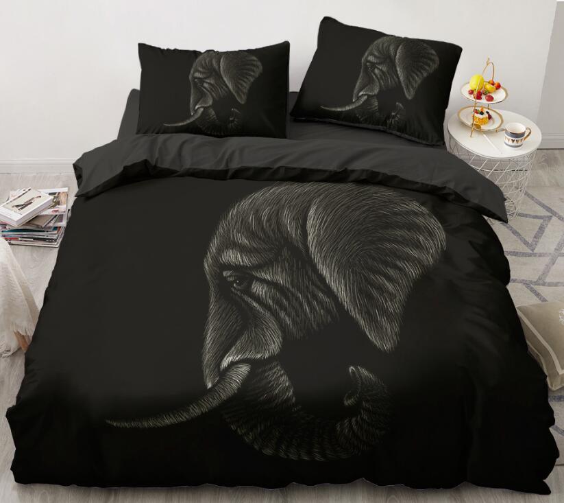 3D Black Background Elephant Profile 55100 Bed Pillowcases Quilt
