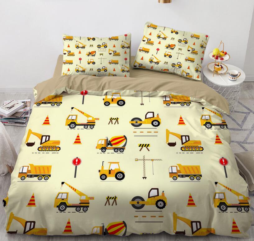 3D Cartoons Truck Crane 008 Bed Pillowcases Quilt