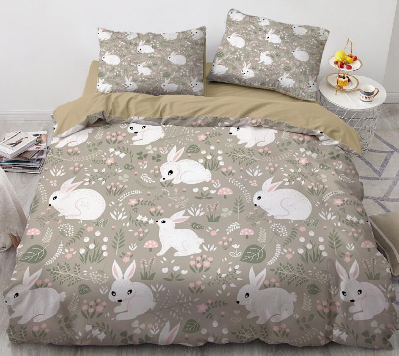 3D Cartoons Little White Rabbit Grass 011 Bed Pillowcases Quilt