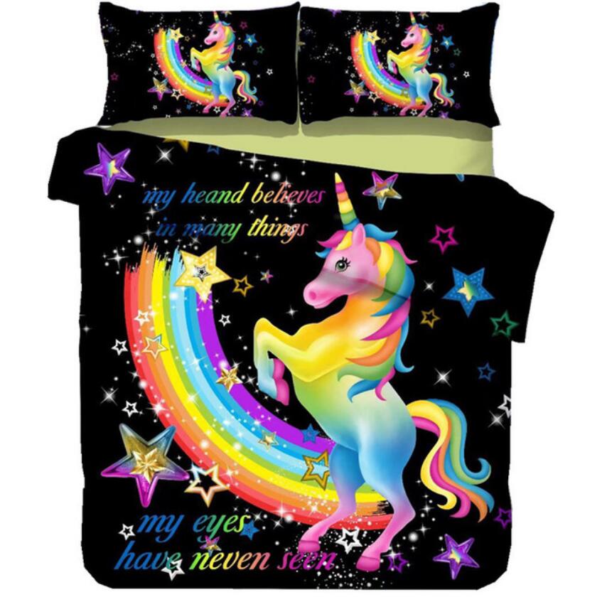 3D Rainbow Stars Unicorn 1007 Bed Pillowcases Quilt