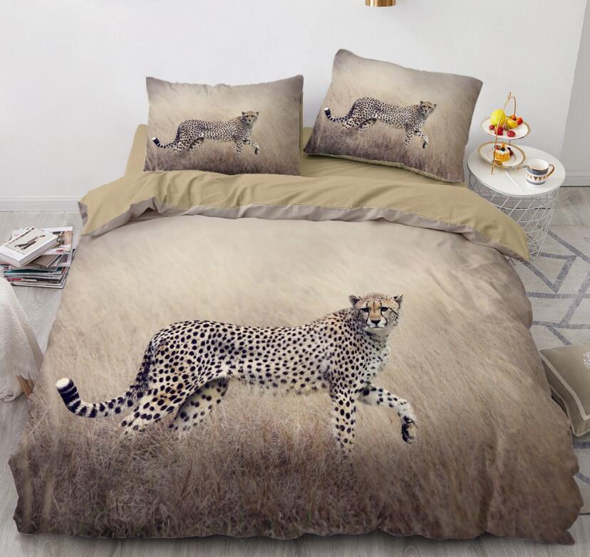 3D Grassland Leopard 061 Bed Pillowcases Quilt