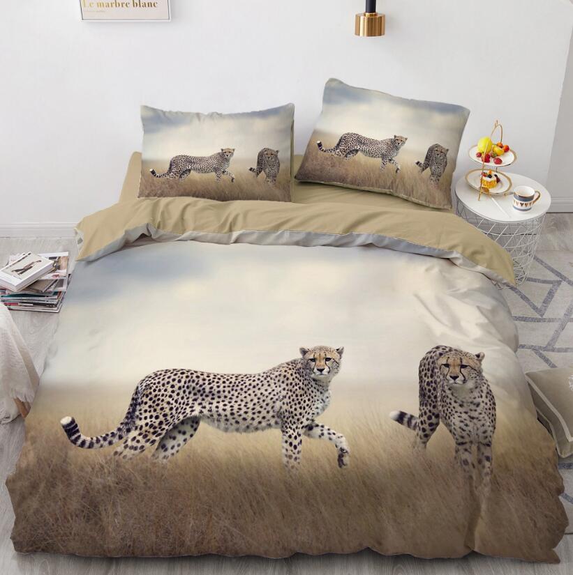 3D Grassland Two Leopards 063 Bed Pillowcases Quilt