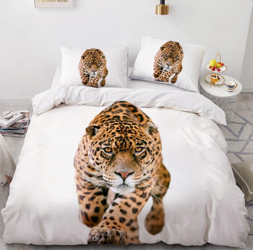 3D White Background Leopard 066 Bed Pillowcases Quilt