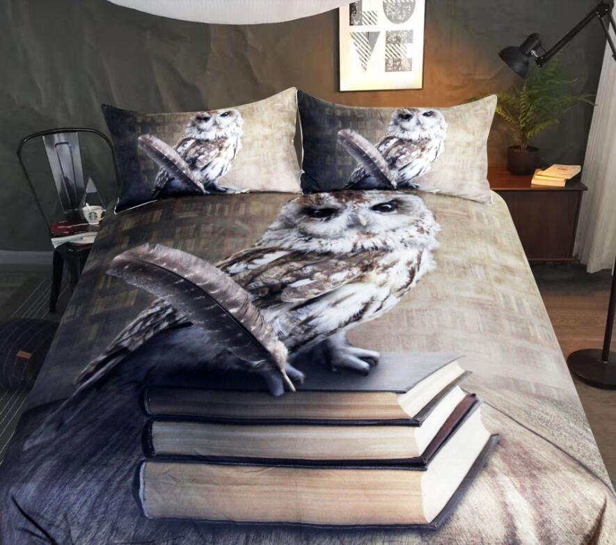 3D Owl Book 1138 Bed Pillowcases Quilt