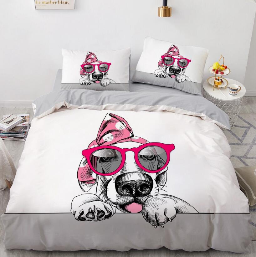 3D Cartoons Dog Wear Red Glasses 55174 Bed Pillowcases Quilt