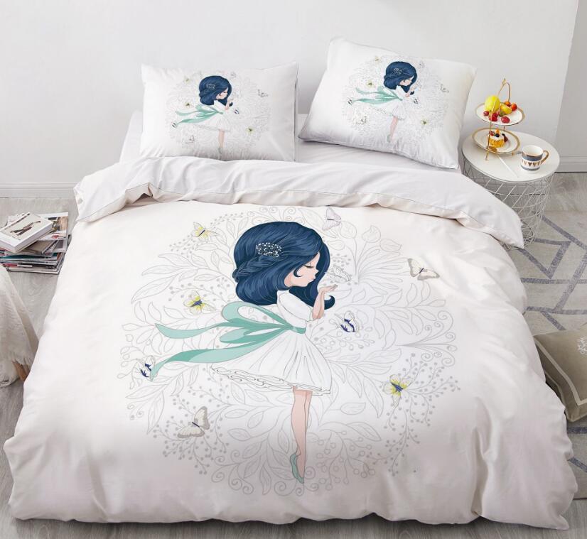3D Cartoons Butterfly Girl 55176 Bed Pillowcases Quilt