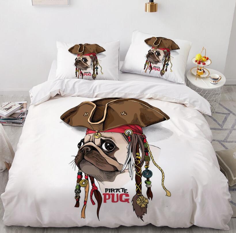 3D Cartoons Pug Dog Wearing Hat 55177 Bed Pillowcases Quilt