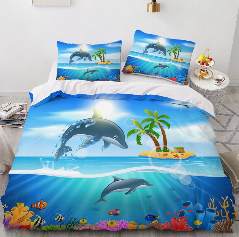 3D Cartoons Island Dolphin 55181 Bed Pillowcases Quilt