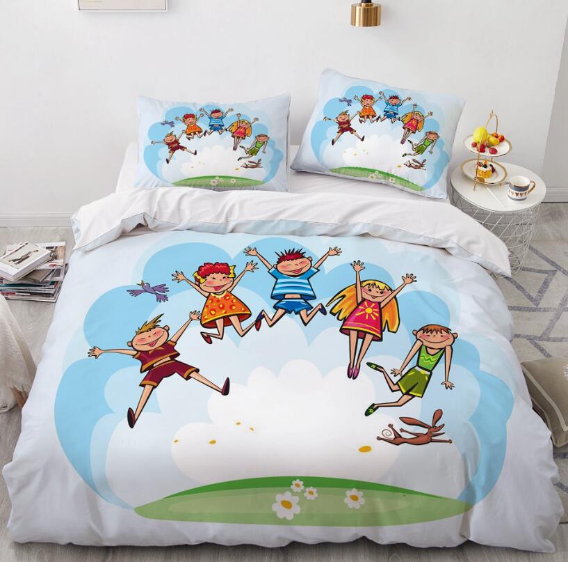 3D Cartoons Five Kids Jump 55183 Bed Pillowcases Quilt
