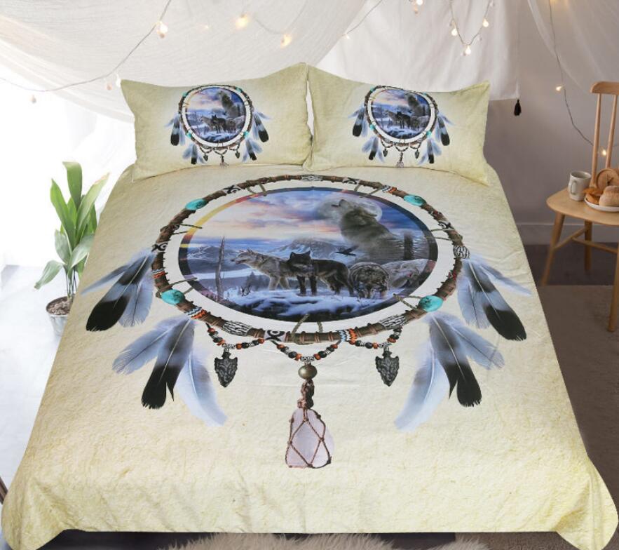 3D Dreamcatcher Wolf 1097 Bed Pillowcases Quilt