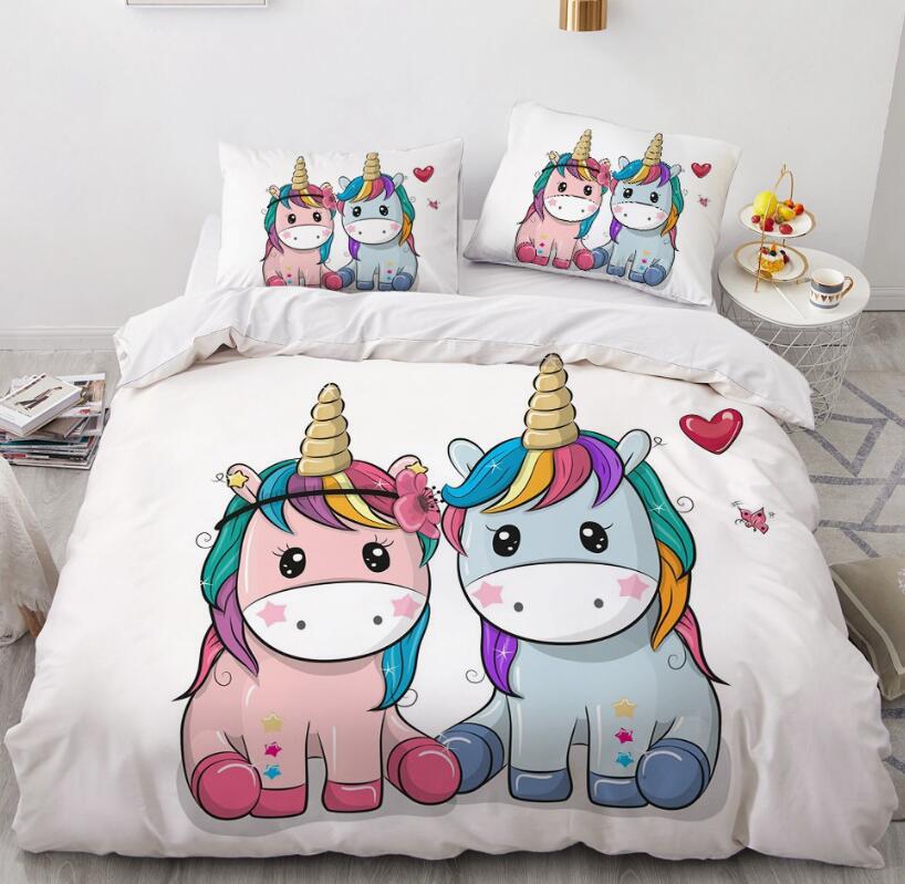 3D Two Cartoon Unicorns 179 Bed Pillowcases Quilt