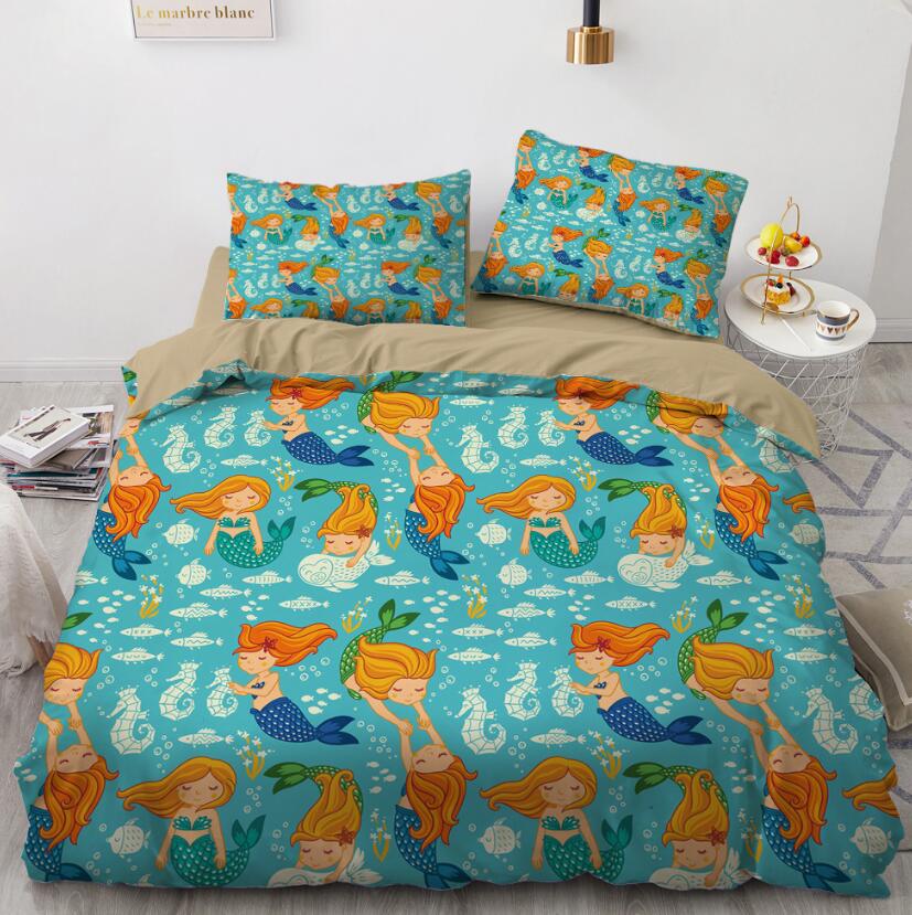 3D Cartoons Beauty Girl Hippocampus 026 Bed Pillowcases Quilt