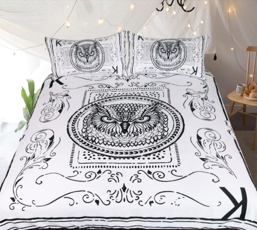 3D Owl Black Lines 1004 Bed Pillowcases Quilt