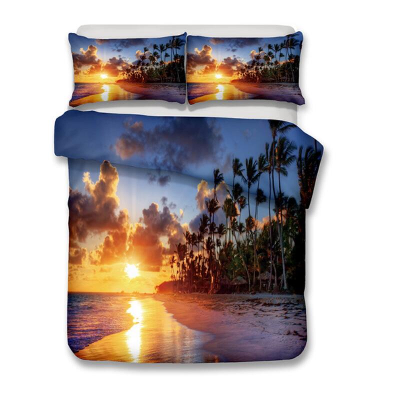 3D Seaside Sunset Coconut Tree 192 Bed Pillowcases Quilt