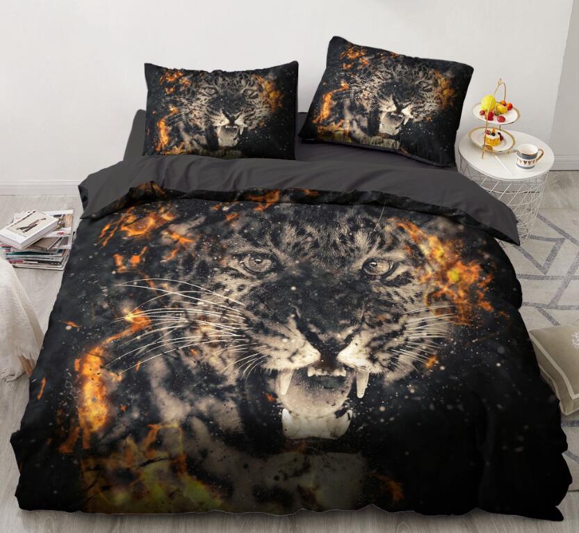 3D Flame Leopard 051 Bed Pillowcases Quilt