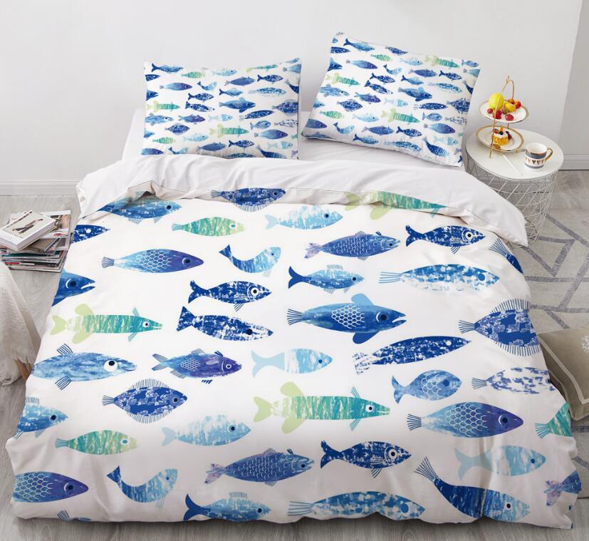 3D Cartoons Blue Fish 035 Bed Pillowcases Quilt
