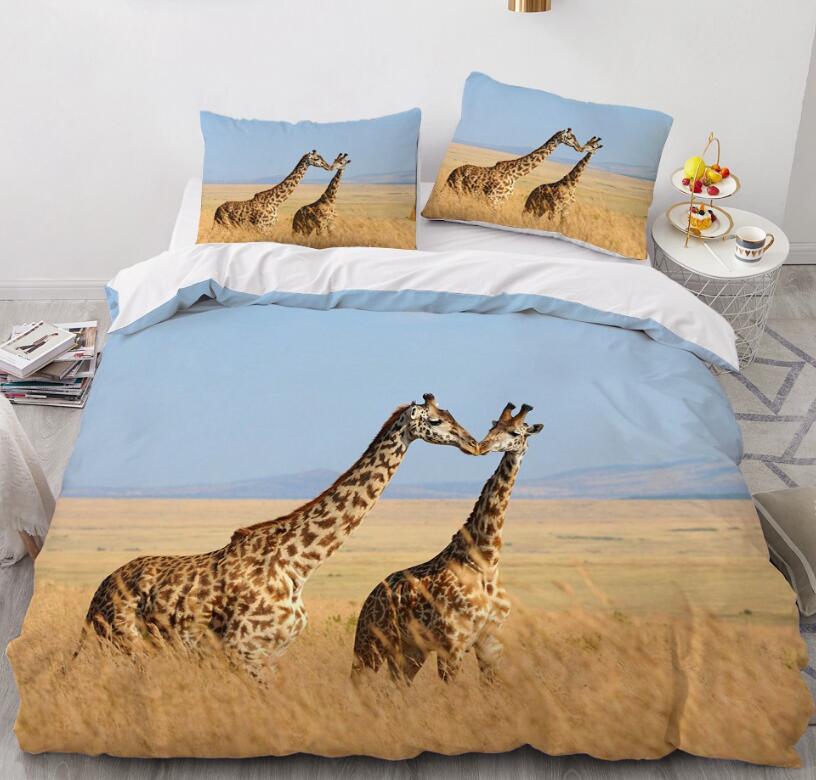 3D Two Giraffes 9100 Bed Pillowcases Quilt