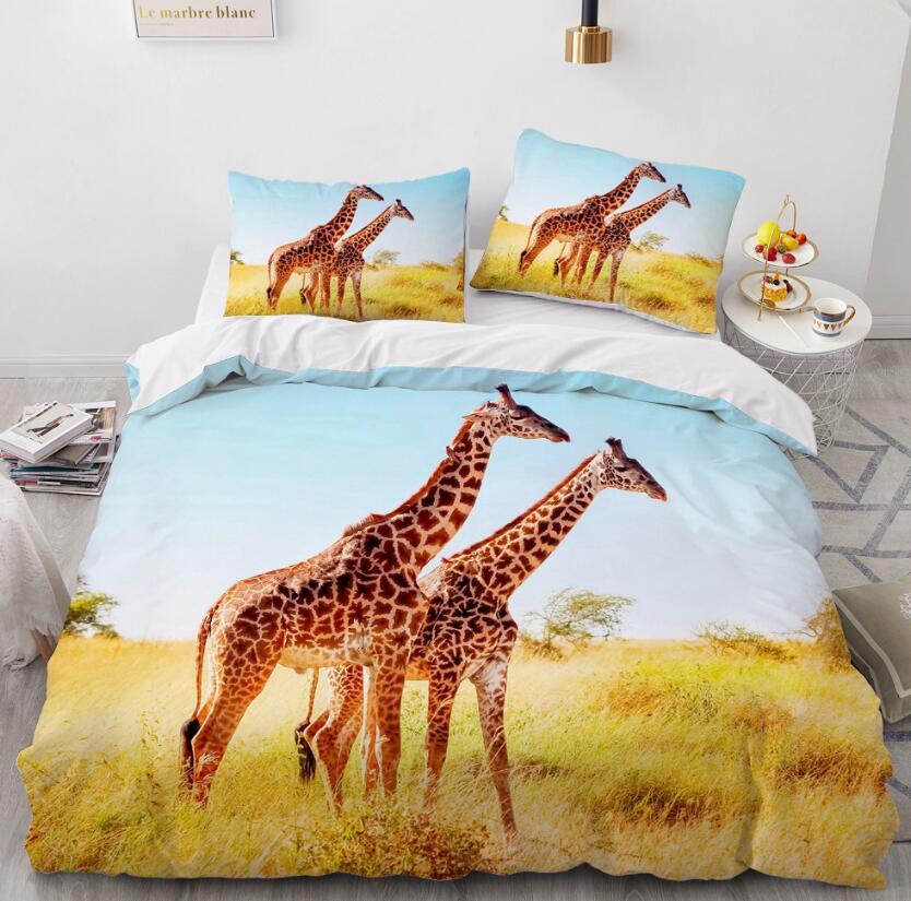 3D Two Giraffes Grassland 9102 Bed Pillowcases Quilt