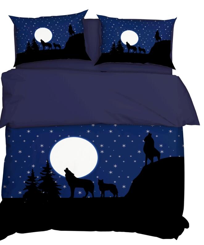 3D Moon Wolf Star 11198 Bed Pillowcases Quilt