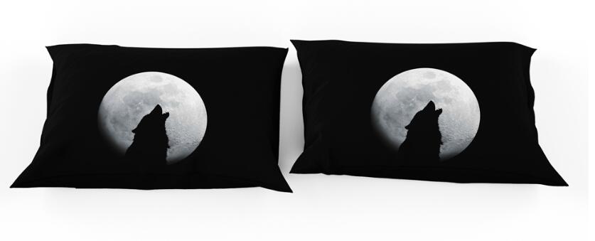 3D Moon Wolf Shadow 11195 Bed Pillowcases Quilt