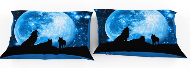 3D Moon Night Wolf Howl 11194 Bed Pillowcases Quilt