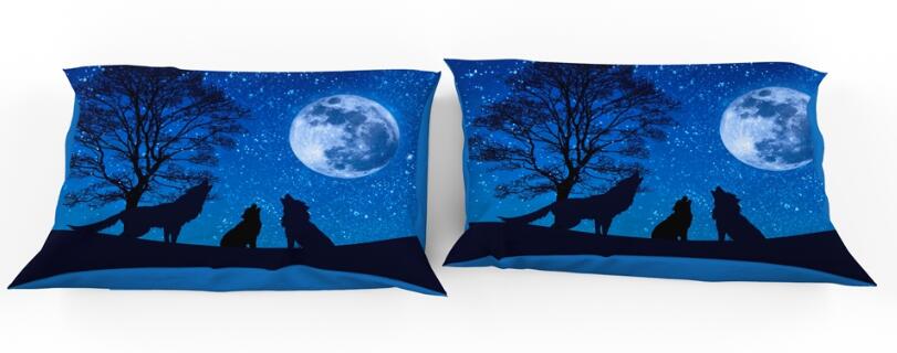 3D Night Wolf Howl 11193 Bed Pillowcases Quilt
