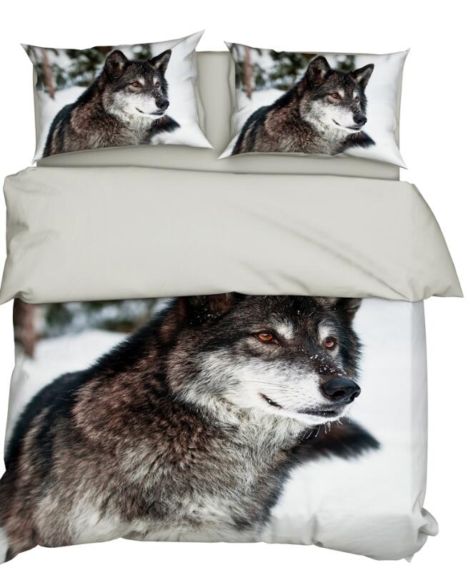 3D Wolf Snowfield 9907 Bed Pillowcases Quilt