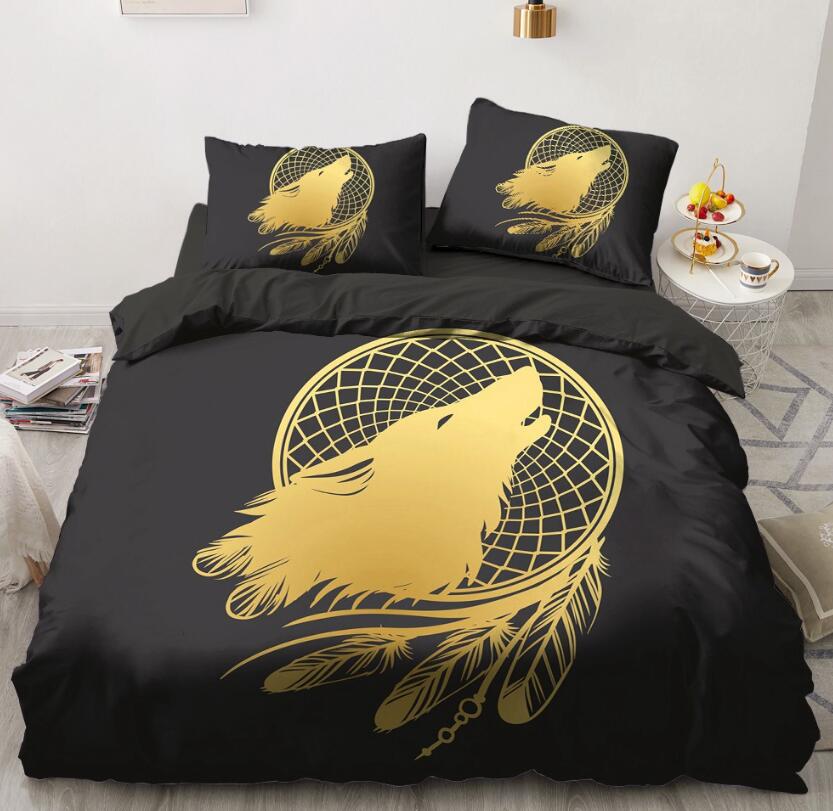 3D Golden Wolf Dreamcatcher 88153 Bed Pillowcases Quilt