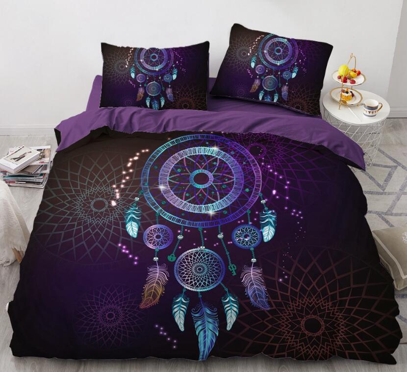 3D Black Background Purple Dream Catcher 88156 Bed Pillowcases Quilt