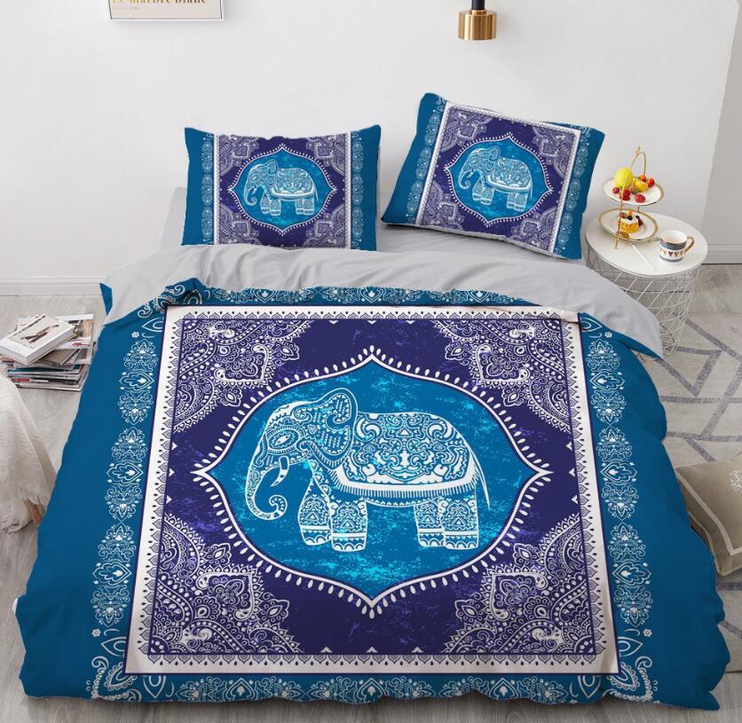 3D Elephant Blue Totem 88136 Bed Pillowcases Quilt