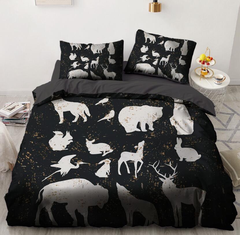 3D Deer Bear Bird White Shadow 88140 Bed Pillowcases Quilt