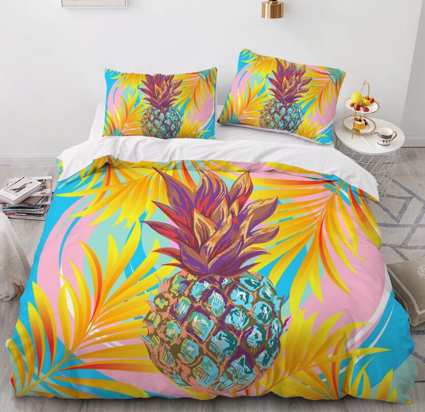 3D Pineapple Yellow Leaves 77165 Bed Pillowcases Quilt