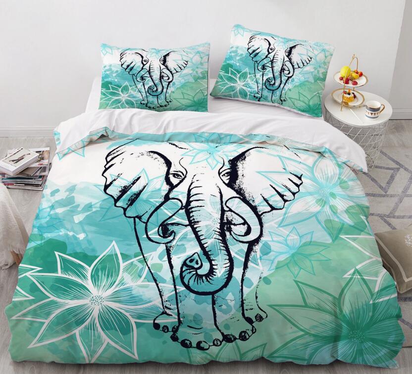 3D Green Background Elephant 77166 Bed Pillowcases Quilt