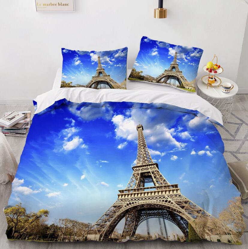 3D Sky Eiffel Tower 11128 Bed Pillowcases Quilt