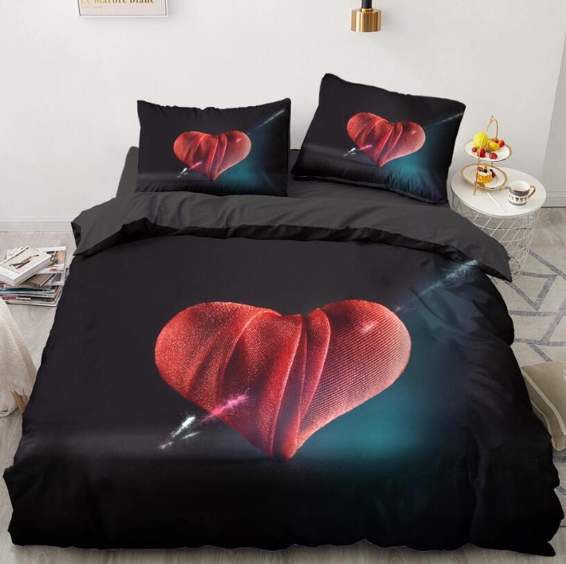 3D Love On Black 9162 Bed Pillowcases Quilt